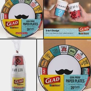 Lot 80 Game night 40 paper plates & 40 party drink cups MONOLOPY Hasbro Fun New